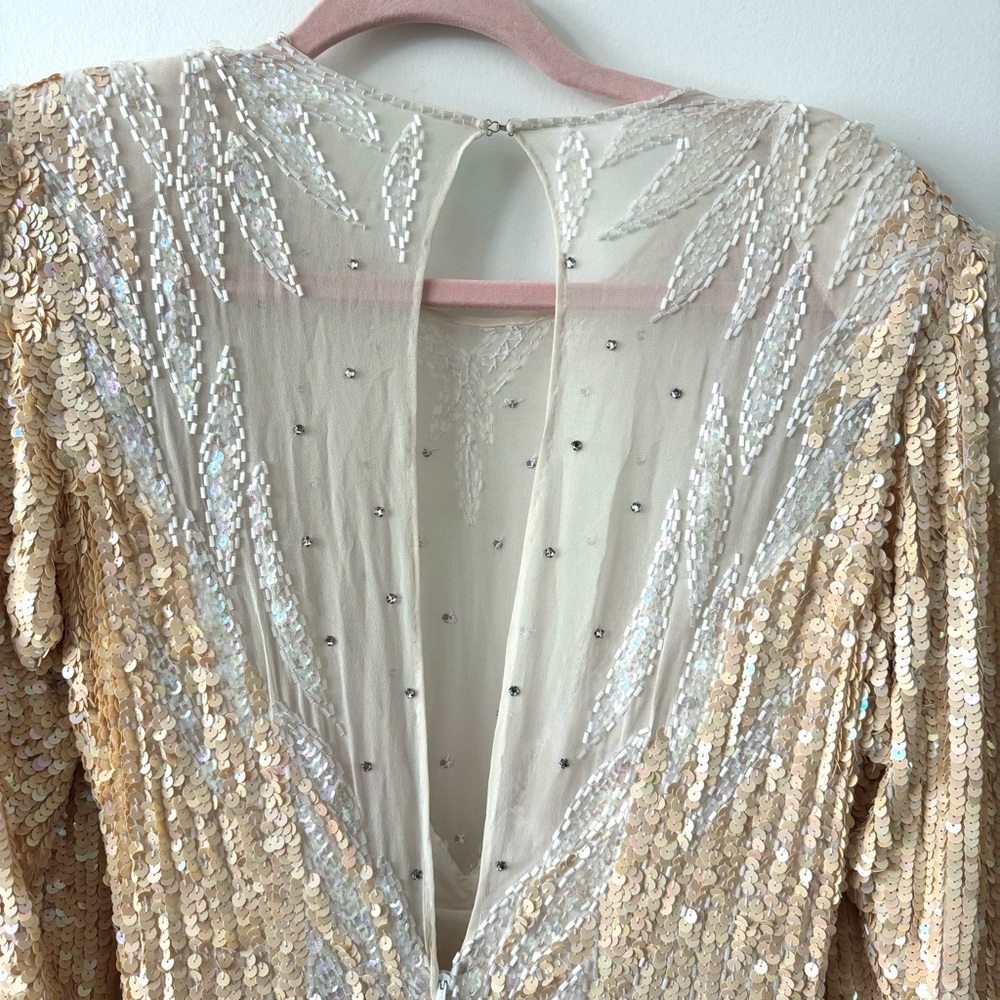 Vintage Long Gown Rhinestones, Beads Sequins, Wedding, Bodycon Style, Small - Picture 7 of 13
